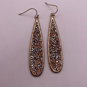 Vintage Gold Tone Silver Teardrop Dangle Drop Statement Earrings